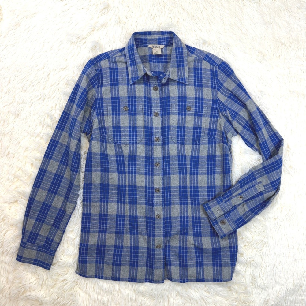 NWOT Duluth Trading Co Flannel Shirt Womens XS Blue Plaid Cotton Gorpcore Cabin